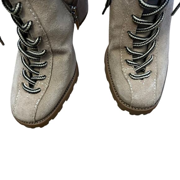 Schutz Naina Suede Boots Tan Sherpa Lined Lace Up Heeled Booties Lug Sole Size 8 - Picture 7 of 12